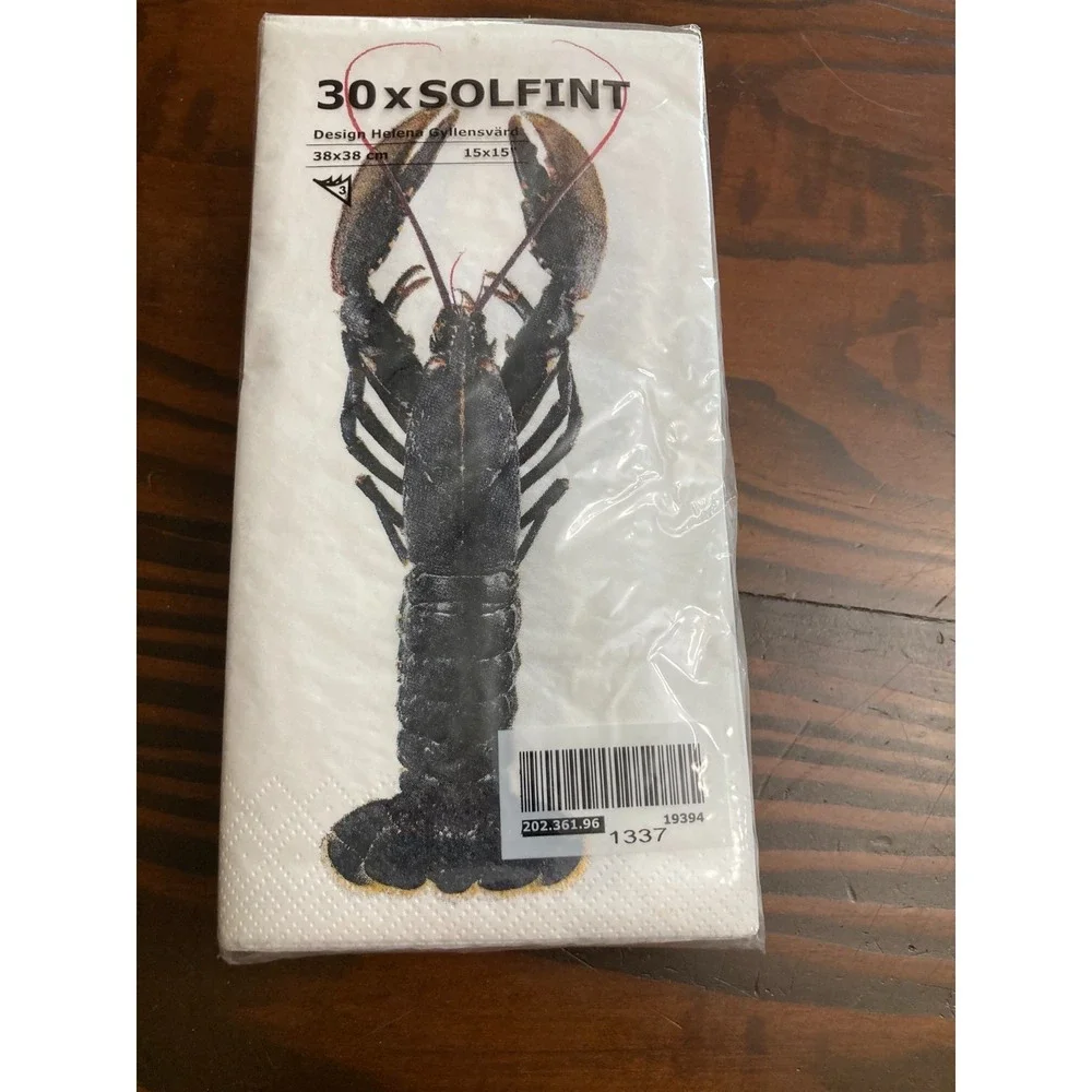IKEA White Dark Printed Lobster Napkins - New in Package 30x Solfint 15x15